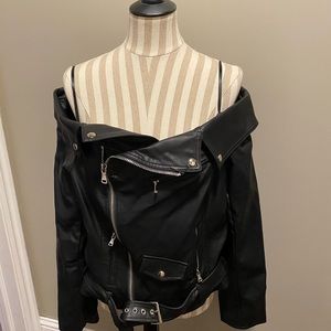 Off Shoulder Leather Jacket